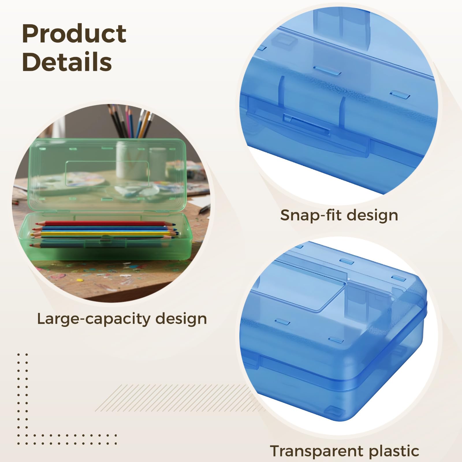 Zestaw 6 plastikowych piórników, przezroczysty plastikowy piórnik, duża pojemność, 20 x 12,2 x 5,8 cm, wielokolorowy, szkolne materiały biurowe