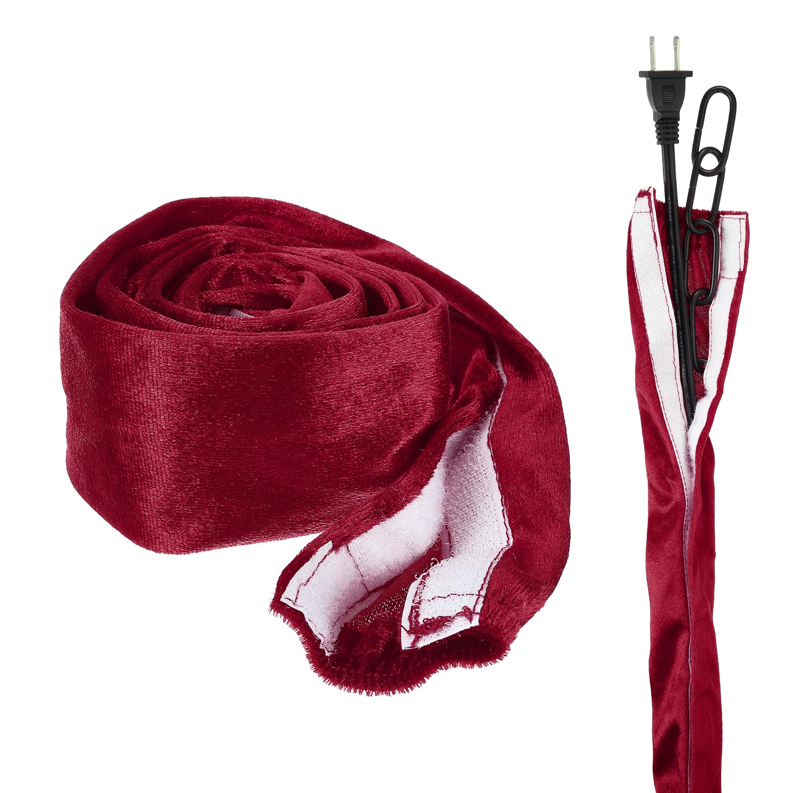 sourcing map 1.2m Chandelier Fabric Chain Cover, 2Pcs Velvet Fabric Cord Cover, Decorative Cloth Swing Chains Sleeve for Candle Chandelier Crystal Light Cable Wire, Touch Fastener, Wine Red