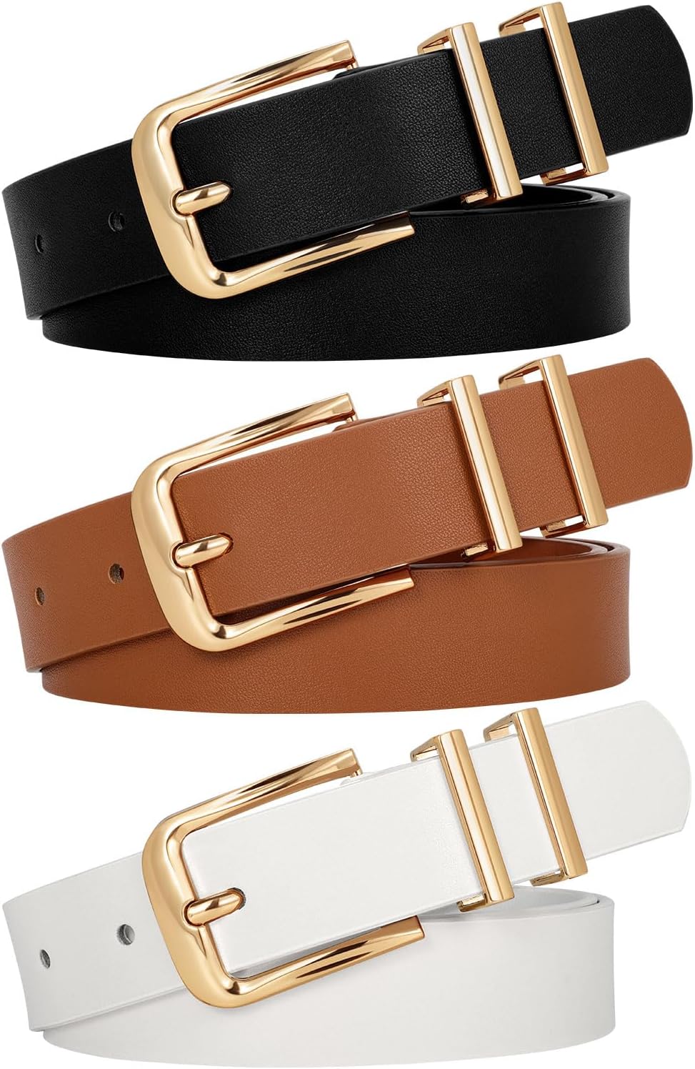 WERFORU 3 PACK Women Belt Women Fashion Leather Belts for Jeans Pants Ladies Belts with Gold Buckle