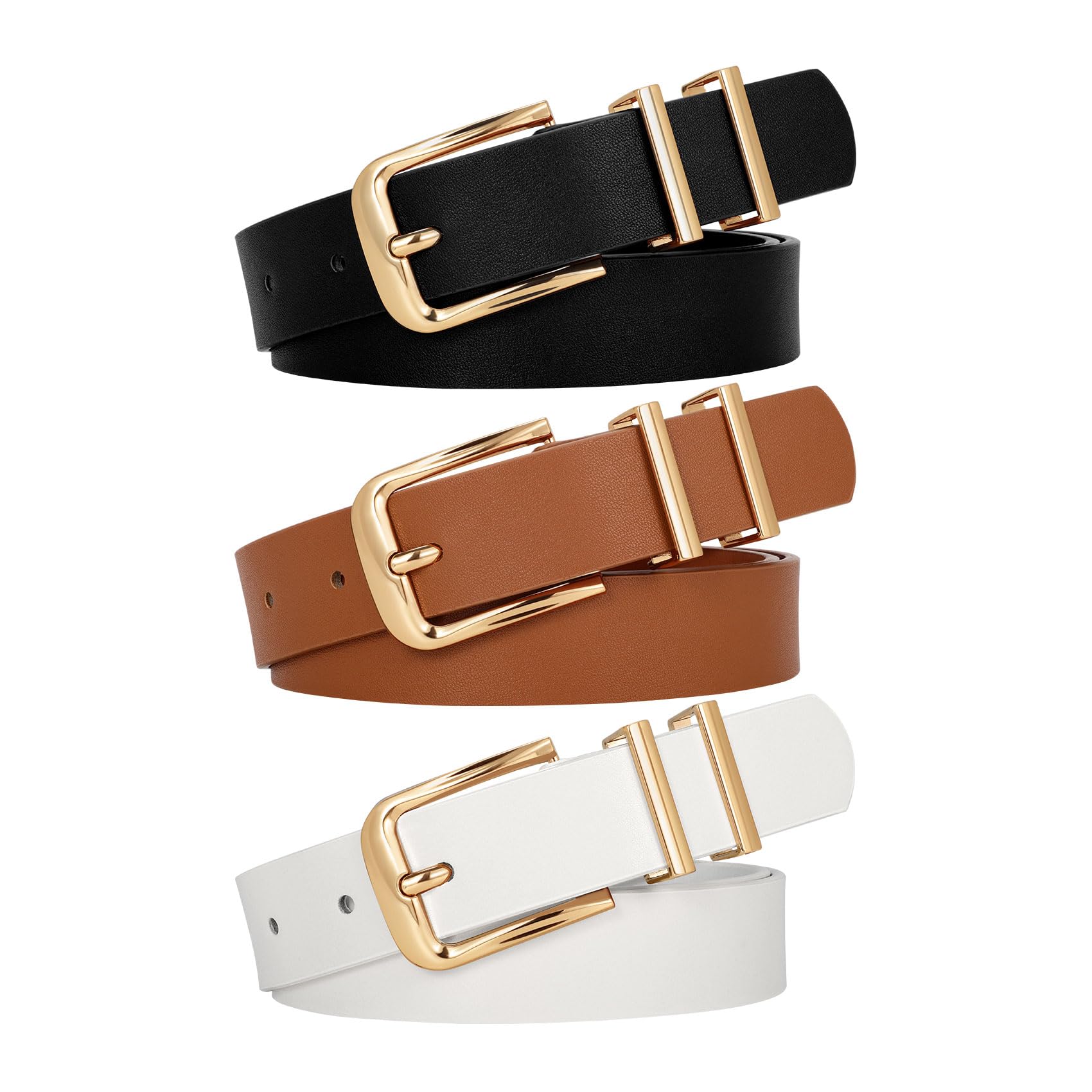 WERFORU 3 PACK Women Belt Women Fashion Leather Belts for Jeans Pants Ladies Belts with Gold Buckle