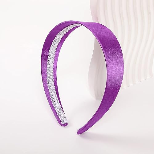Miniatura 4 de Ivyu Diadema morada para mujer, diademas anchas y gruesas, diadema morada, diadema de satén Daphne para Halloween, para adultos, niñas, 60s 70s,
