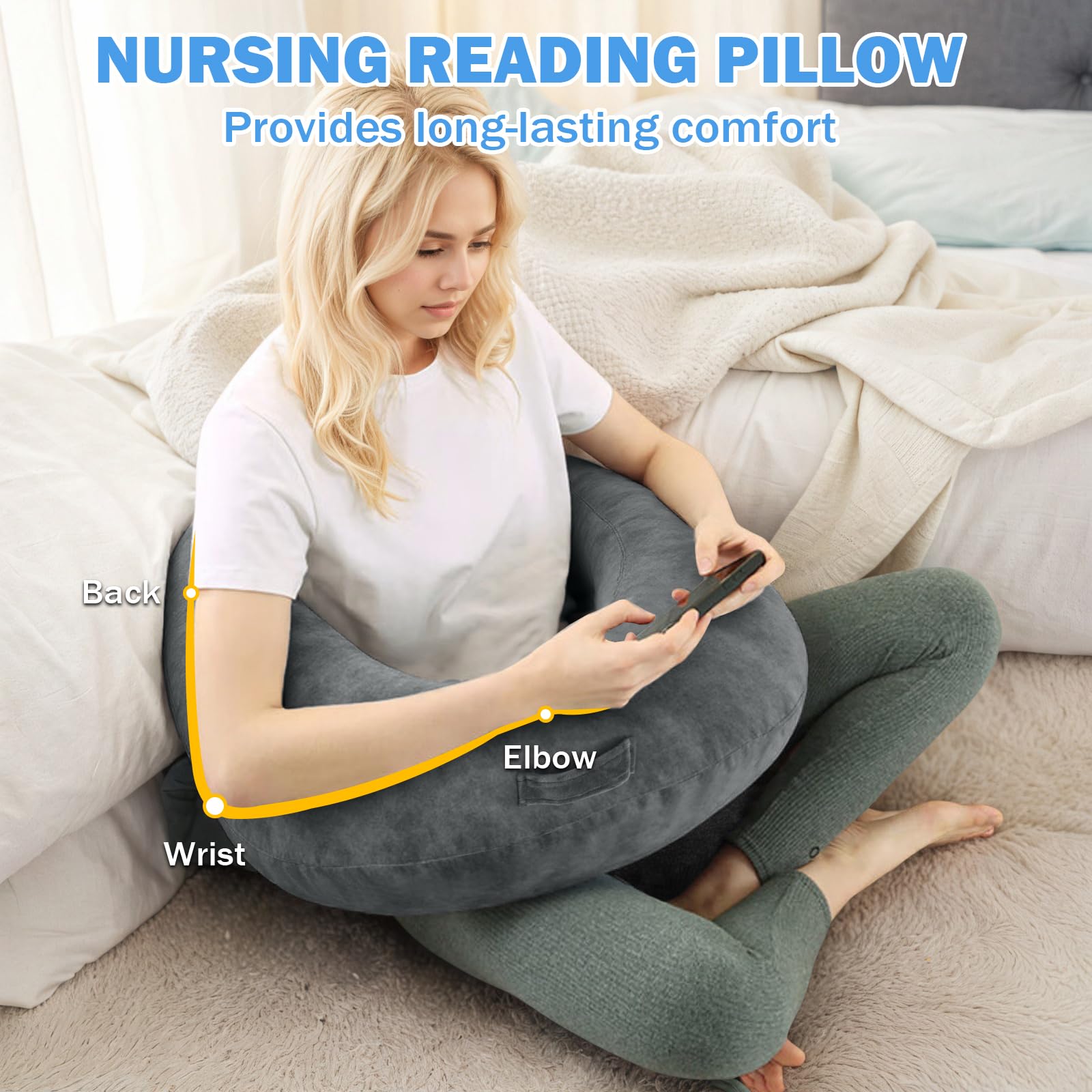 Mingfuxin Reading Pillow for Gaming Arm Lap Support Gaming Pillows with Elbow Rest for Adults & Kids Sitting in Bed Sofa Floor - Image 2