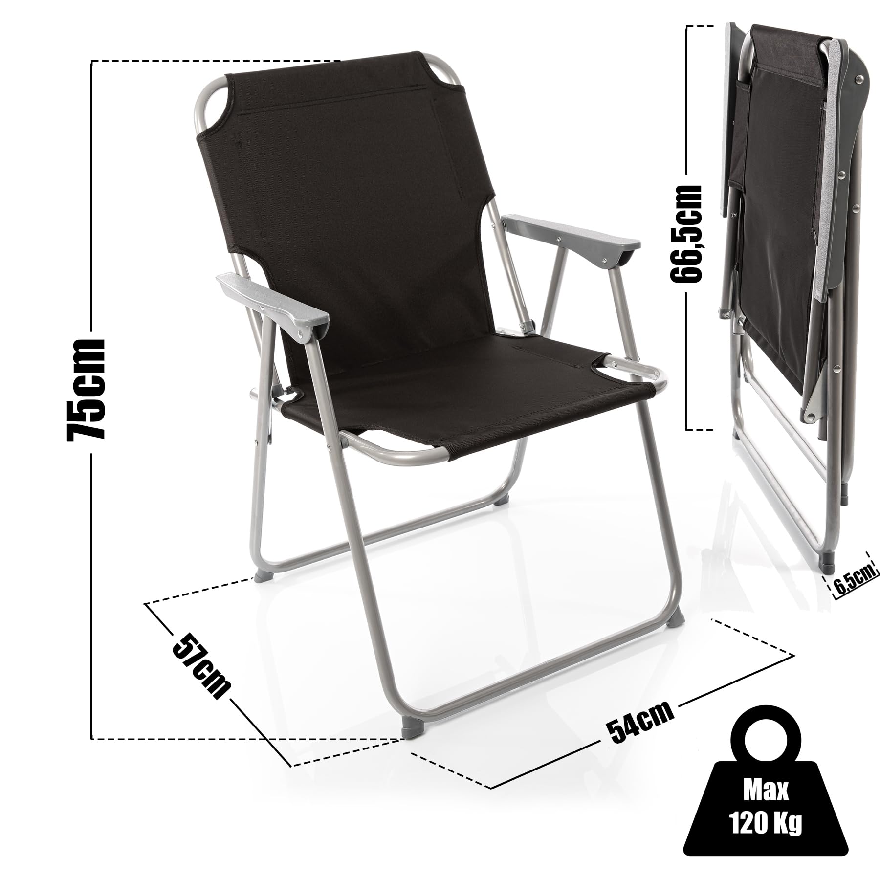 BigDean Lot de 2 chaises Pliantes Noires de Camping Robustes jusqu'à 120 kg