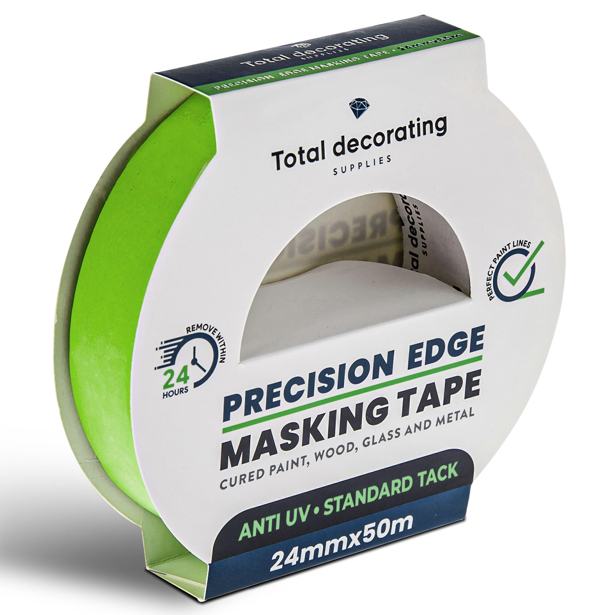 Total decorating supplies Introduces Precision Edge Standard Tack Masking Tape 24x50m - Ideal for Paint, Wood, Glass, Metal. Painter's Tape Creates Sharp Paint Lines, Prevents Bleed