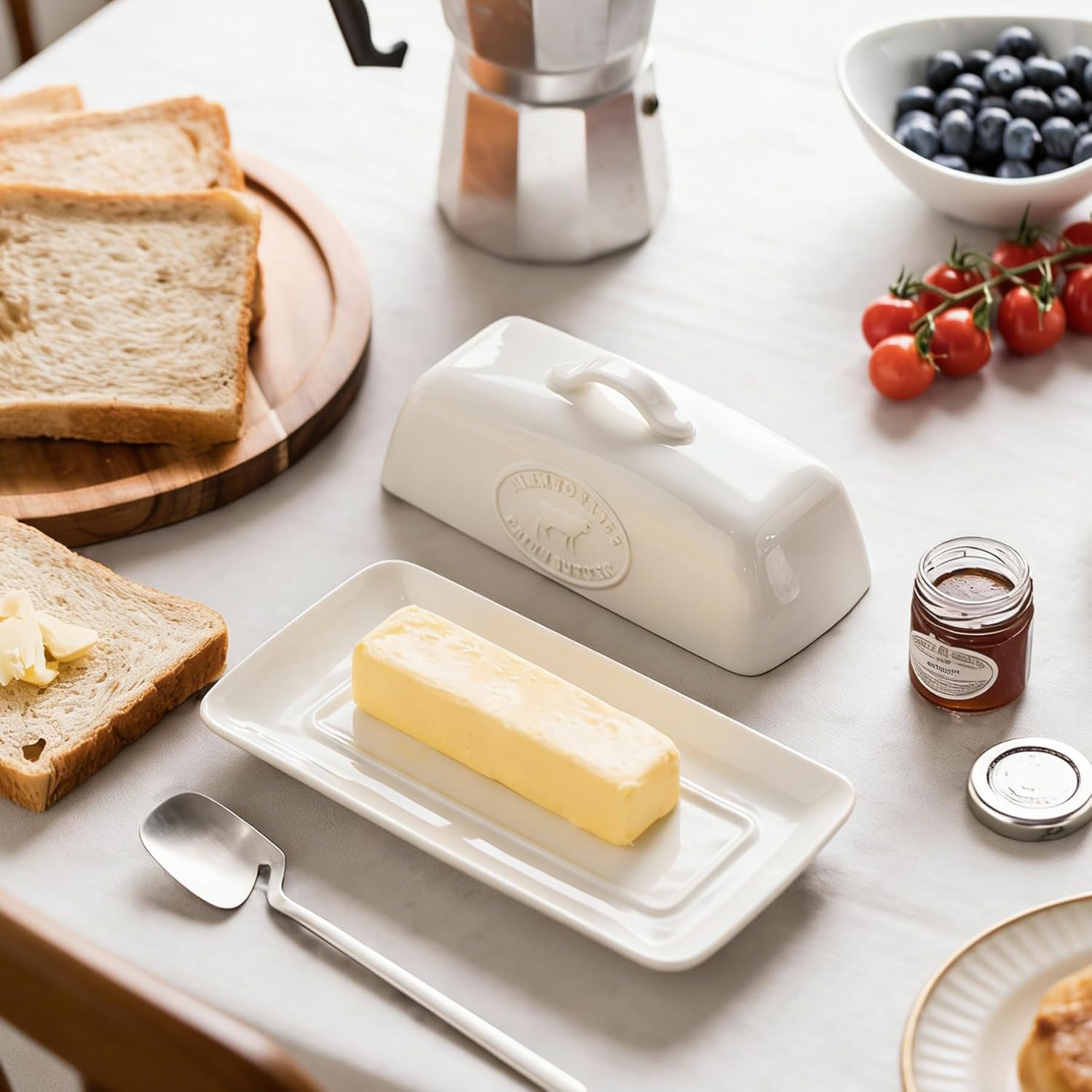 Corn on the Cob Dishes, Ceramic Corn Dishes Corn Cob Holder Set of 4 & Cow Butter Dish with Lid