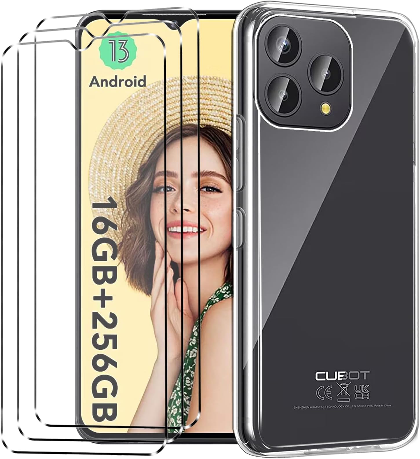 [4 in 1] Case Compatible with CUBOT P80 Cover with 3 Pack Tempered Glass Screen Protector for CUBOT P80, Slim Fit Soft TPU Shockproof Anti-Scratch Phone Case Cover - Clear