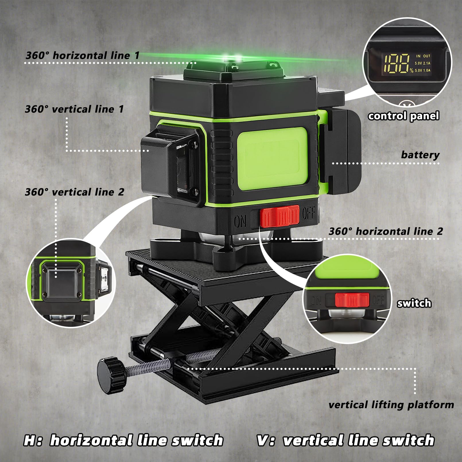 Laser A Croce Verde Autolivellante 16 Linee Con Treppiede - 4x360°, IP54, Controllo App, Per Interni Edili