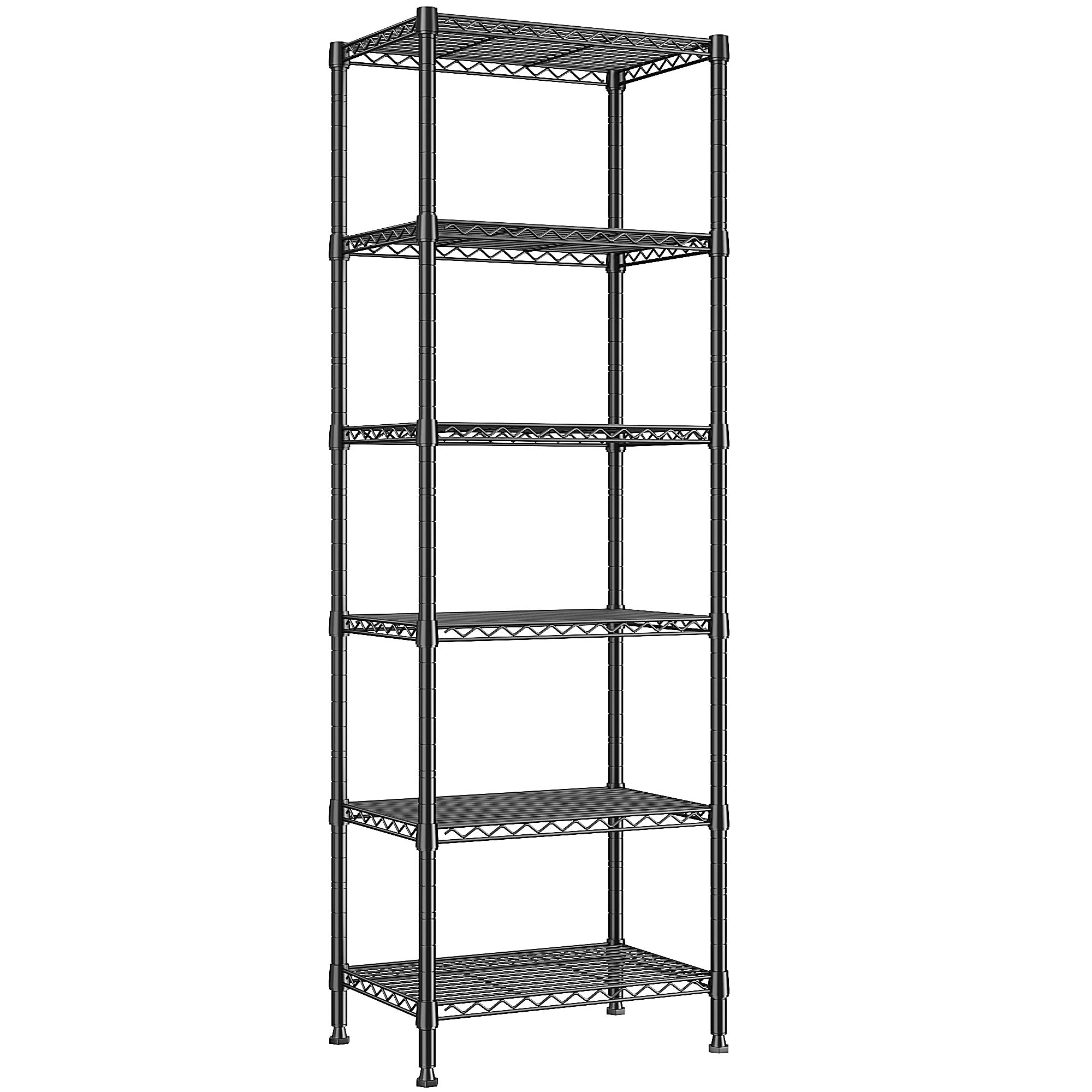 Cliporix 6-Tier Metal Shelving Unit, 40W x 30D x 160H cm Narrow Storage Shelves, 120kg Tall Standing Shelf Units, Adjustable Shelves & Levelling Feet for Kitchen, Bathroom, Any Gap, Easy to Assemble
