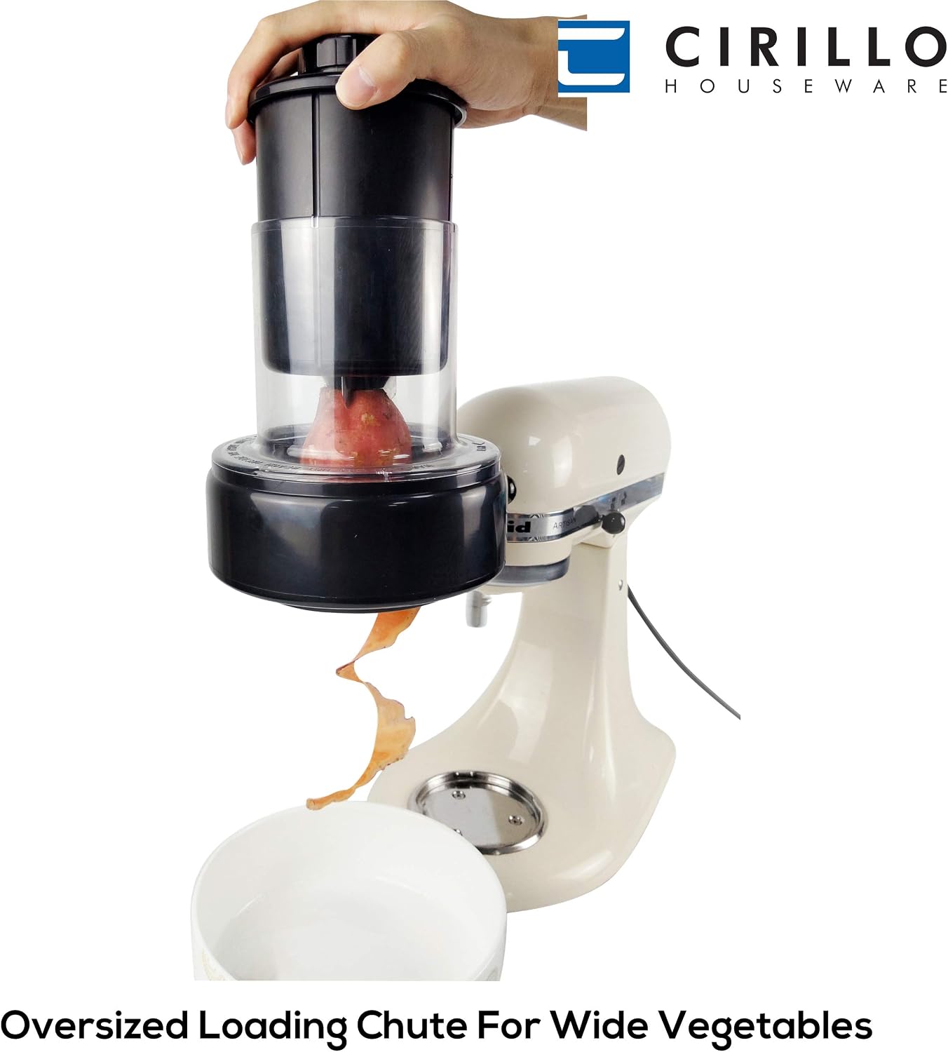 Cirillo Spiralizer Accessory For KitchenAid Mixers- Automatic Spiralizer, Oversized Loading Chute, Dishwasher Safe (Black)