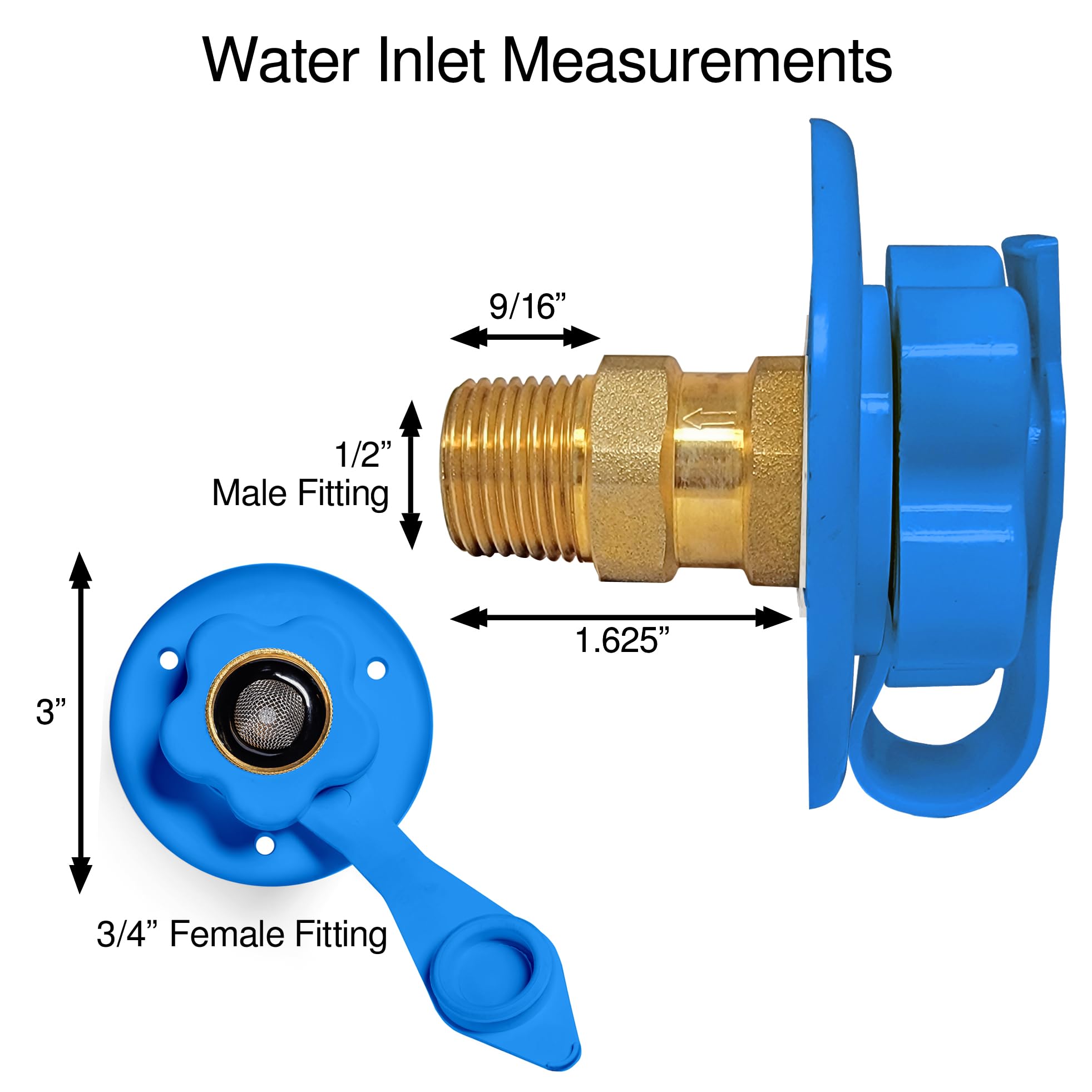 Renator RV City Water Inlet Flange With Check Valve - Brass Connection, White - View #10