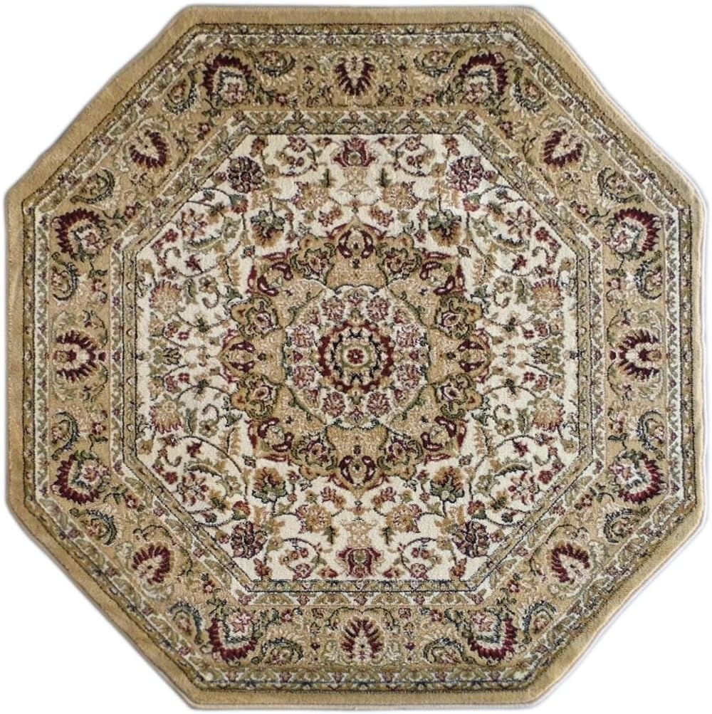 Traditional Octagon Area Rug Design Bellagio 401 Ivory (7 Feet 3 Inch x 7 Feet 3 Inch)
