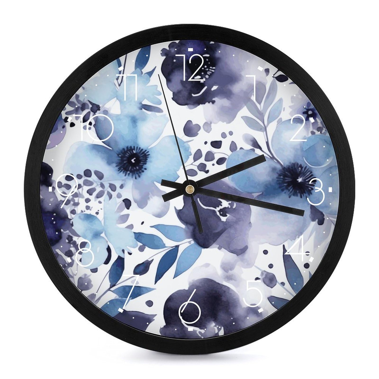 Horloge murale silencieuse à fleurs violettes pour décorer le salon