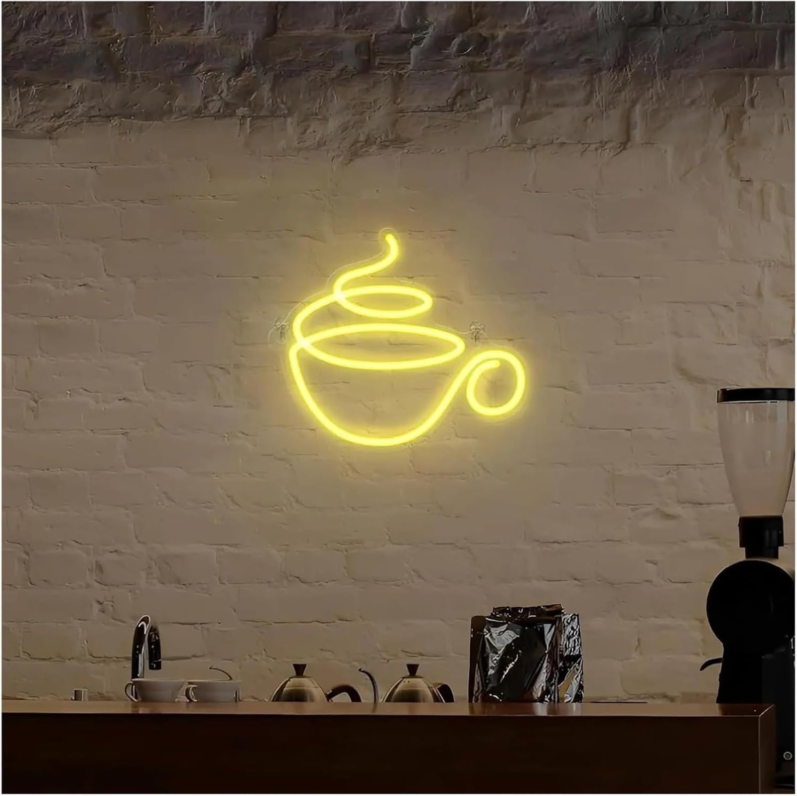 Insegna al neon a forma di tazza da caffè per decorazione murale, 23,7 cm x 27,3