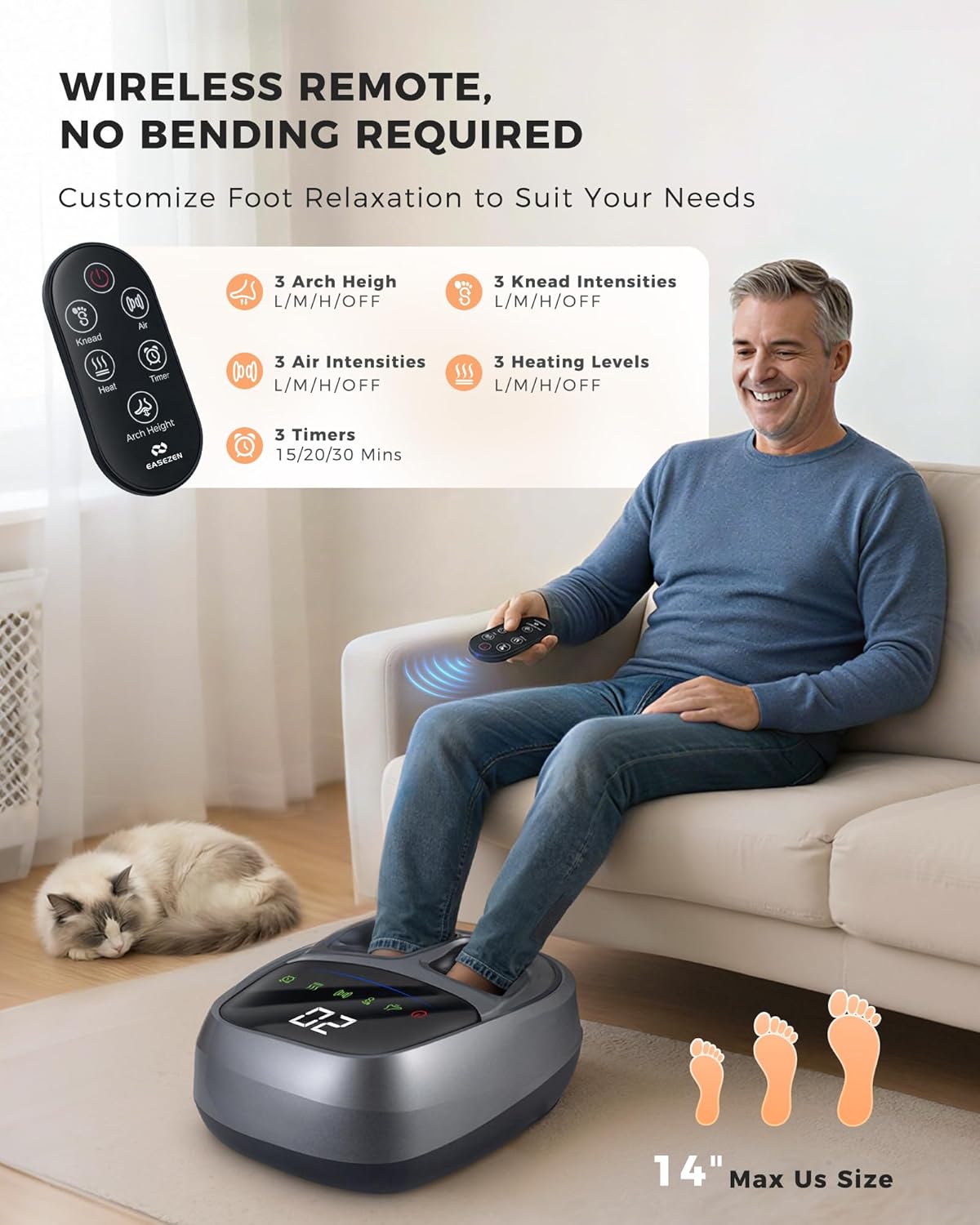 EaseZen Foot Massager with Heat, Upgraded Adjustable Arch Lift & Large LED Touchscreen, Deep Kneading Shiatsu Foot Massager for Neuropathy, Plantar Fasciitis Relief, High Arch & Elderly