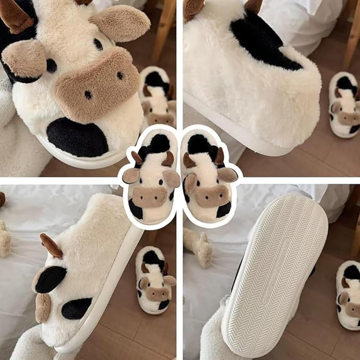 Fuzzy Cow Slippers for Women Men Adults, Fluffy Plush and Cozy Cotton House Slippers for Indoor Outdoor Bedroom, Warm Furry Cow Print Slipper for Winter Spring Fall - Image 7