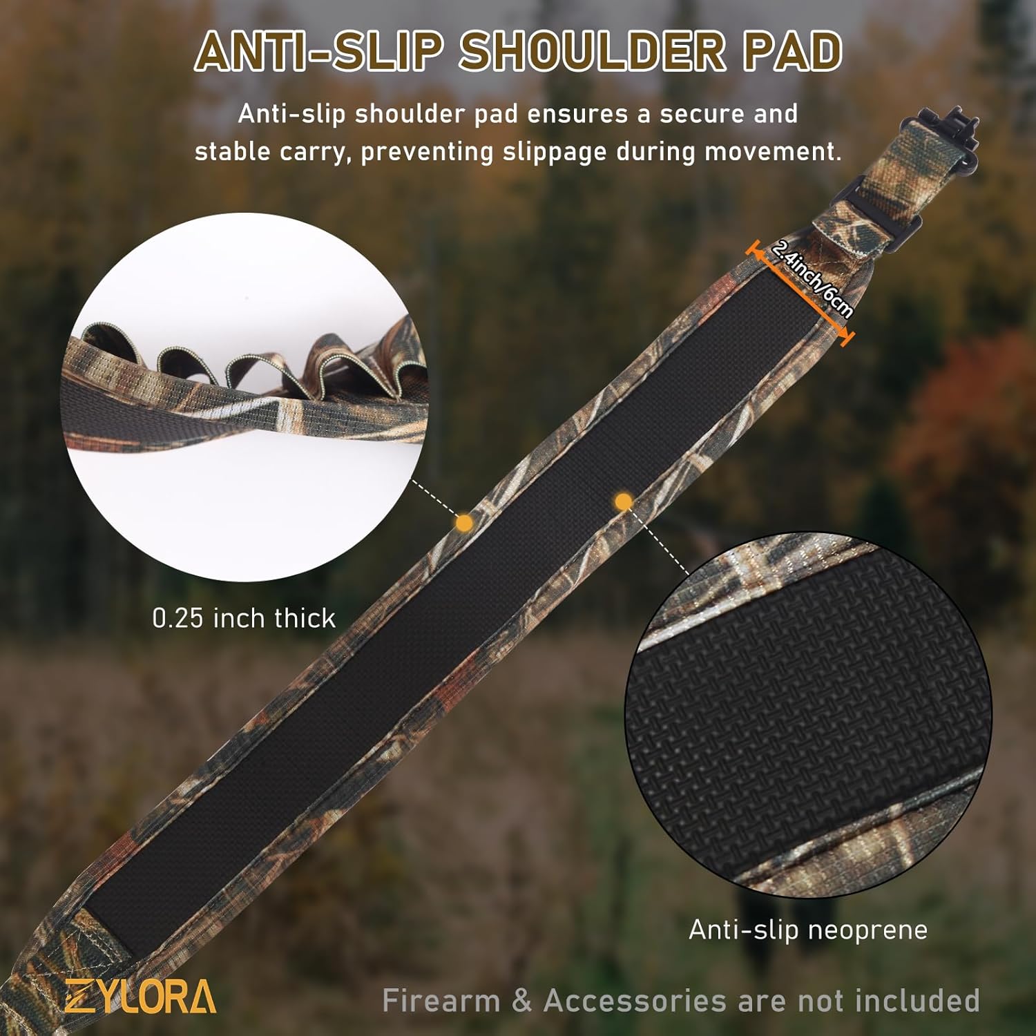 ZYLORA Shotgun Sling with Shell Holders for Shotguns, Adjustable 2 Point Neoprene Padded Non-Slip Shoulder Strap with Metal Swivels, Hunting, Tactical & Remington/Mossberg Compatible