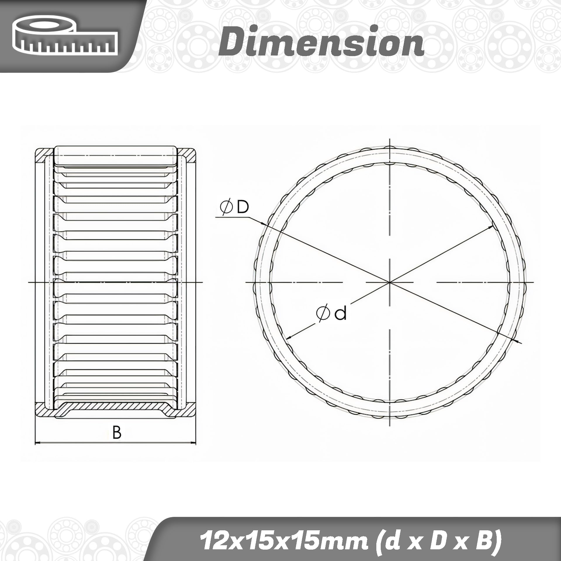 Nadelkranz Nadellager K12x15x15 12x15x15mm DIN 5405 ISO 3030
