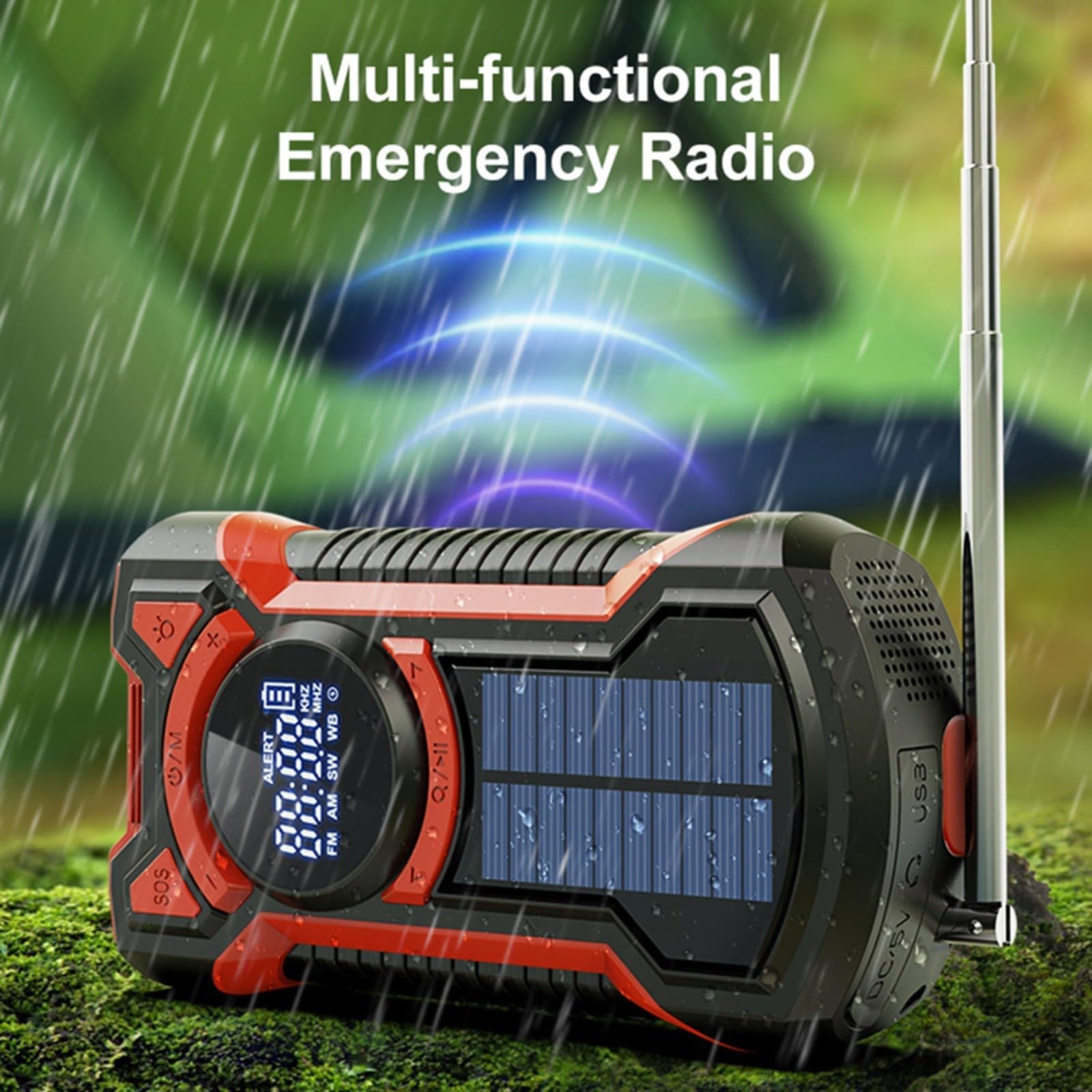 Radio D'urgence 5000 MAh Radio Météo FM AM WB NOAA Solaires À Manivelle Avec Lampe De Poche Et Lampe De Lecture Chargeur De Téléphone Portable(Red)