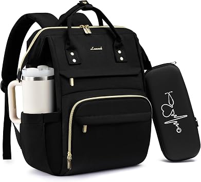 LOVEVOOK Laptop Backpack for Women with Giant Tumbler Holder Pocket, 15.6 inch Nurse Bag with Stethoscope Case, Waterproof Work College Teacher Travel Backpack, Black