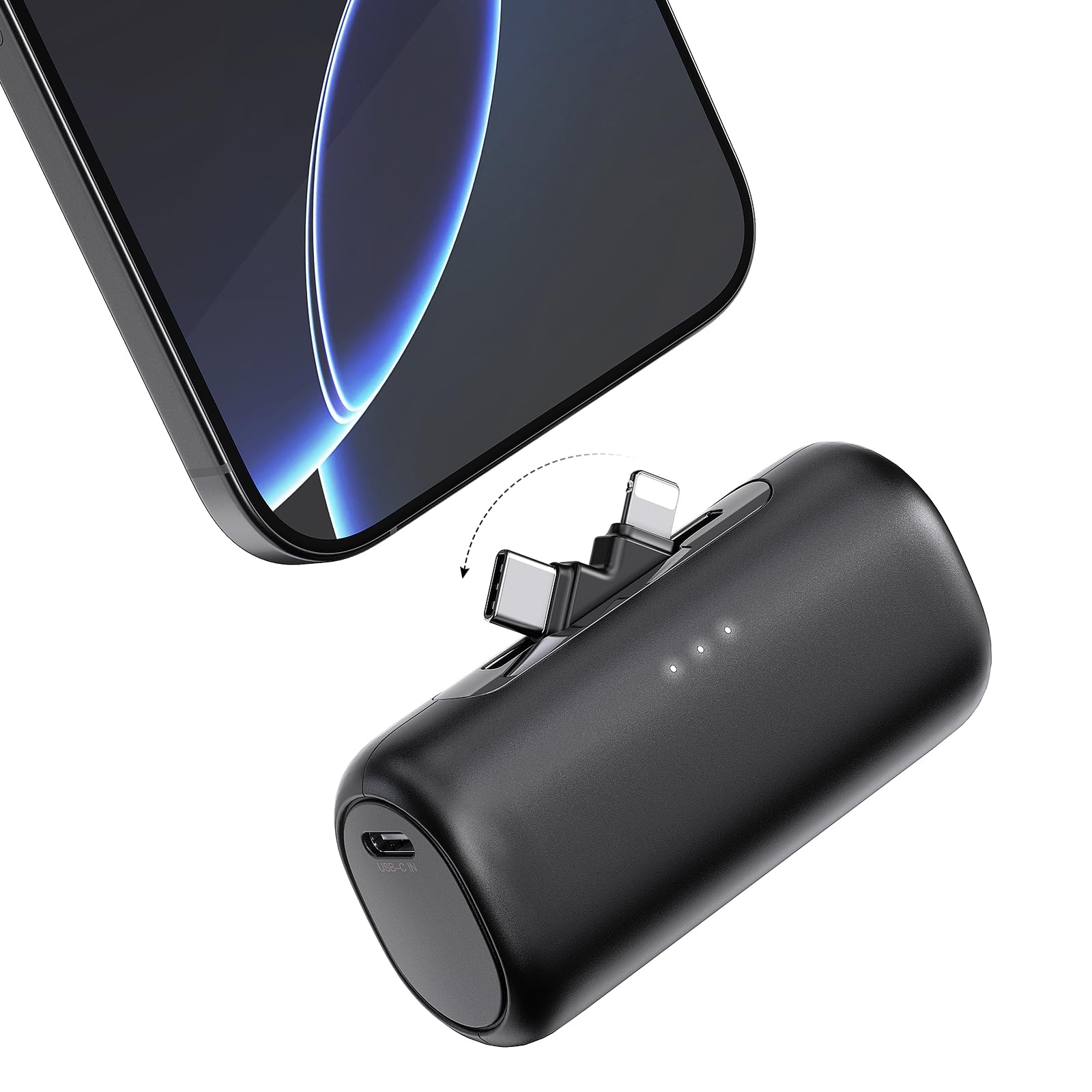 Portable Charger for iPhone with 2-in-1 Connector 5000mAh Small Power Bank Fast Charging Compatible with iPhone 16 15