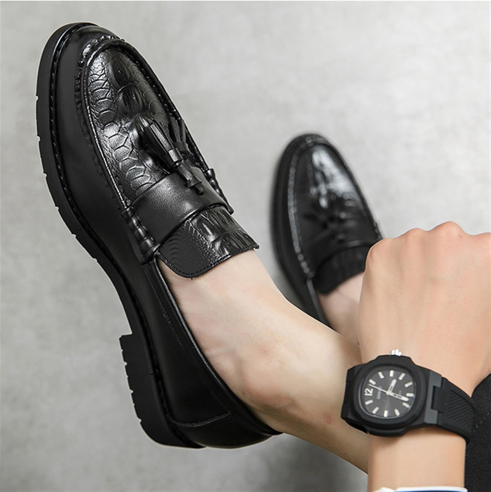 Mocasines con Borlas para Hombre Zapatos de Vestir Sin Cordones Patrón de Cocodrilo Cuero Sintético Casual Negocios Boda