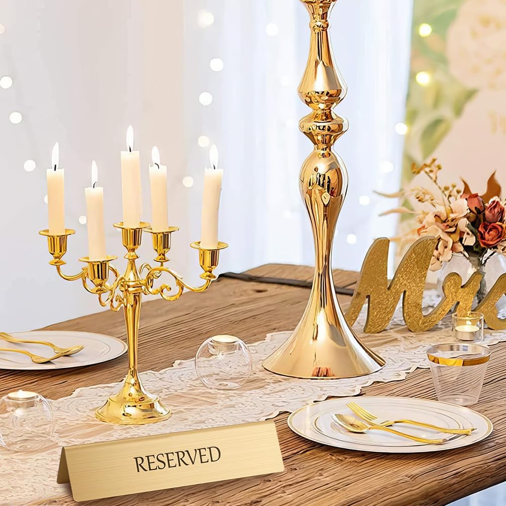 OLYCRAFT 12Pcs Golden Metal Reserved Table Signs Stainless Steel Table Top Reserved Sign Gold Reservation Seat Sign for Tables Tent Signs for Restaurant Wedding Office Meeting Party 5.9x1.5x1.3 Inch