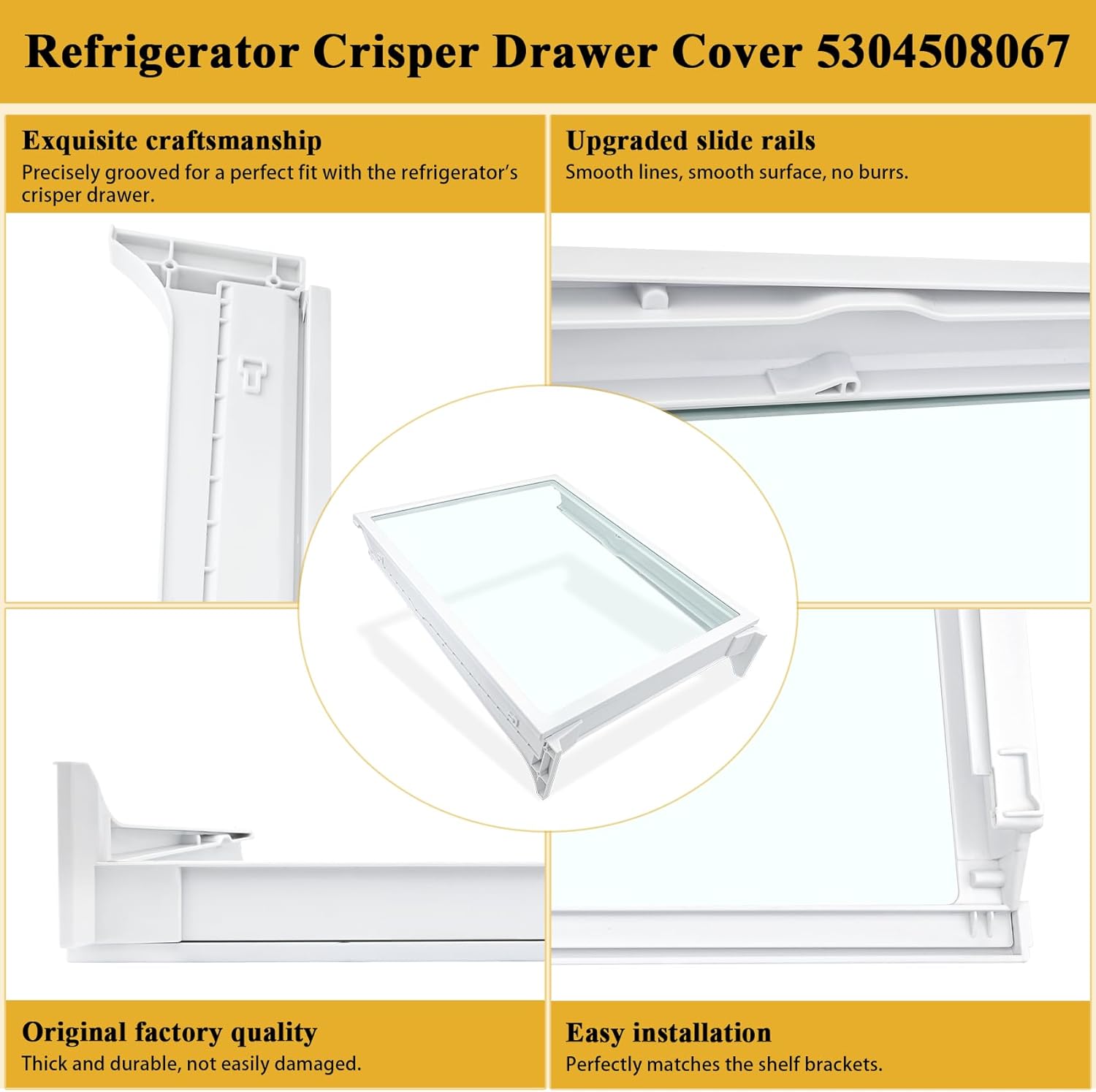 5304508067 Crisper Drawer Cover, Compatible with Frigidaire, Crosley, White-Westinghouse, Kenmore Refrigerator, FFHB2750TD0, 25370347410, etc, Replacement 5304519462, 5304508410 Drawer Cover