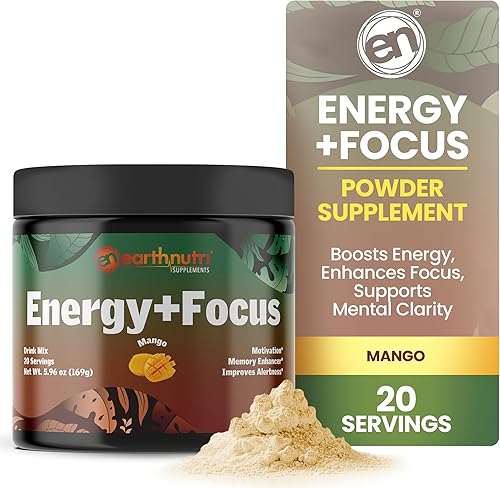 Miniatura 7 de Earth Nutri Energy + Focus, Energy Boost & Memory Enhancer con polvo de acetil L carnitina, L-tirosina, Peak02, AlphaSize, Cognizin, PurCaf, y