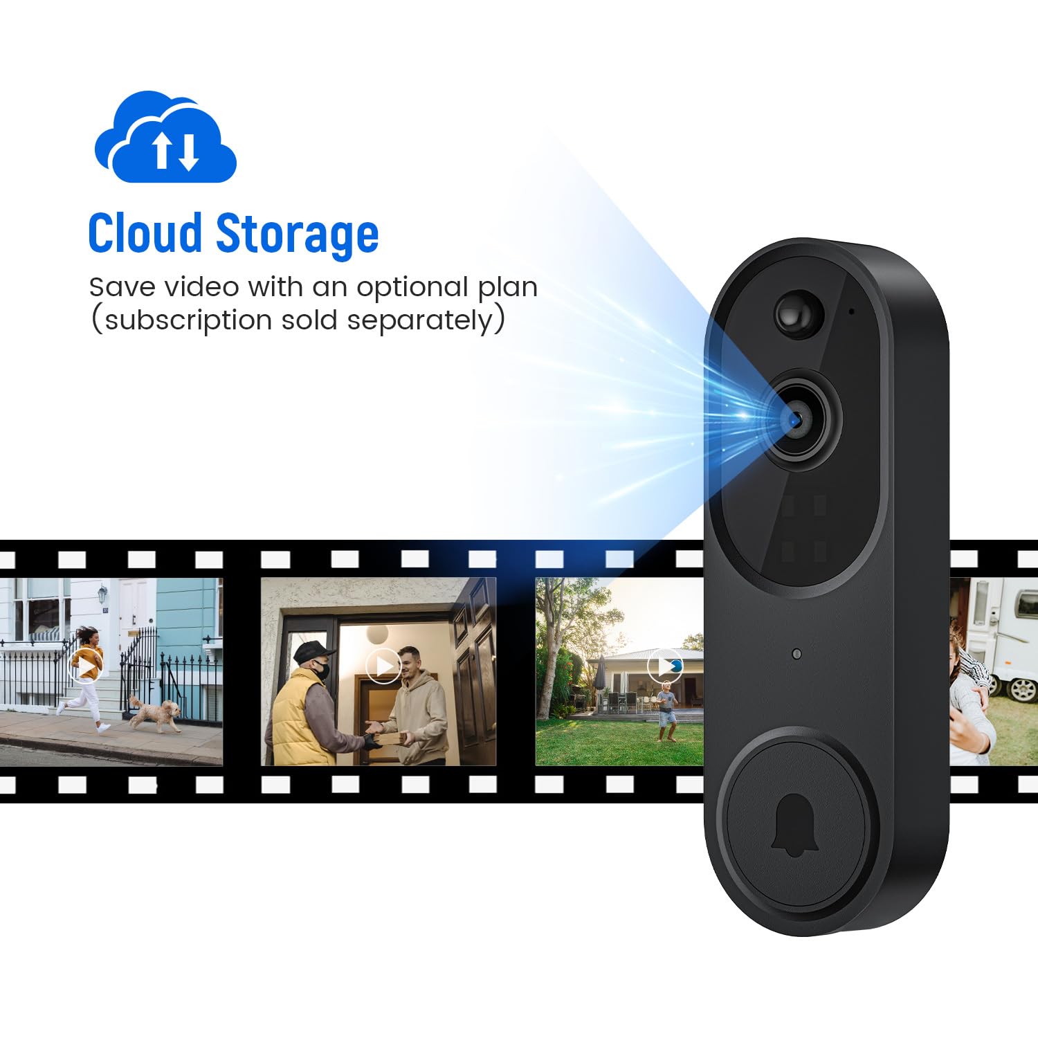 FISHBOT 1080P Smart Video Doorbell Camera Wireless with Ring Chime, AI Human Detection, 2-Way Audio, Night Vision, Cloud Storage, 100% Wire-Free, Battery Powered, Indoor Outdoor Surveillance