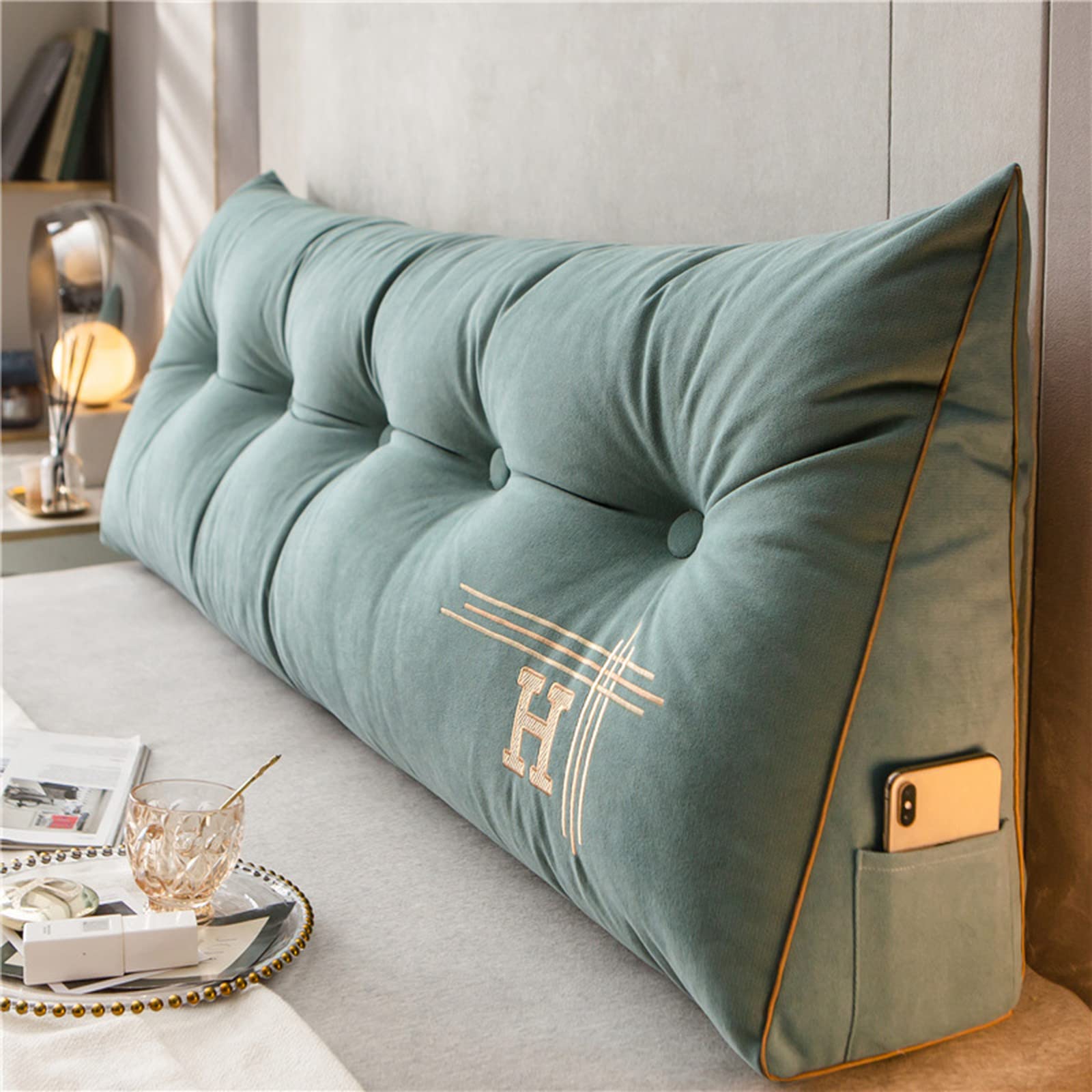 UVCMDUI Headboard Pillow, King Size Triangular Bedside Cushion, Headboard Cushion Wedge Backrest Support Cushion for Bed Sofa Rest Book Reading,Blue,200cm/78.7in