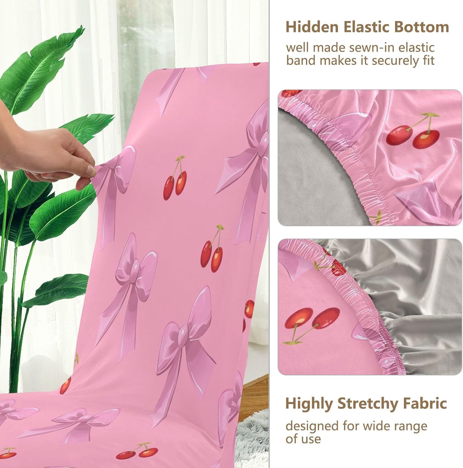 ALAZA Chair Covers for Dining Room, Cherry and Bow Stretch Chair Cover Sets Chair Protector Removable Washable for Ktichen Restaurant Hotel