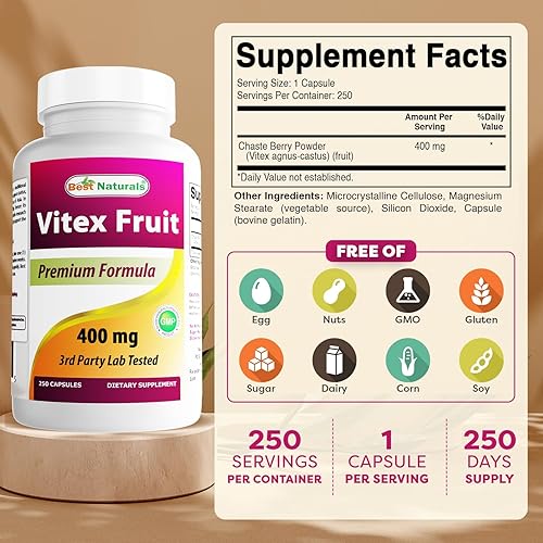 Miniatura 2 de Best Naturals Vitex Chasteberry 400 mg 250 Cápsulas (Paquete de 2)