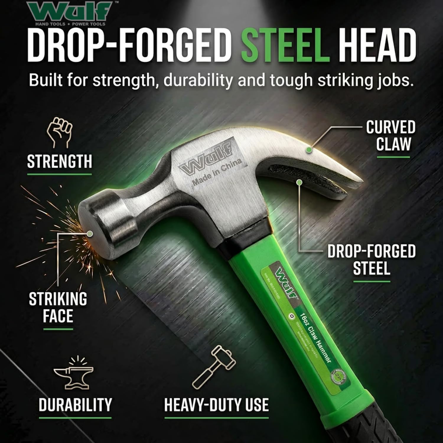 Wulf 16oz Claw Hammer - Durable & Comfortable -3
