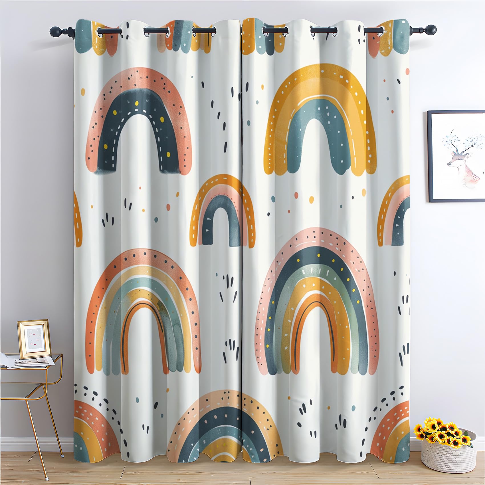 Rideau Occultant Thermiques Arc en Ciel Enfant - Lot de 2 Rideaux Imprimé pour Salon Chambre Fenetre Cuisine, Rideaux et Draperies Intérieurs à Oeillets, 140x240 cm (LxH)
