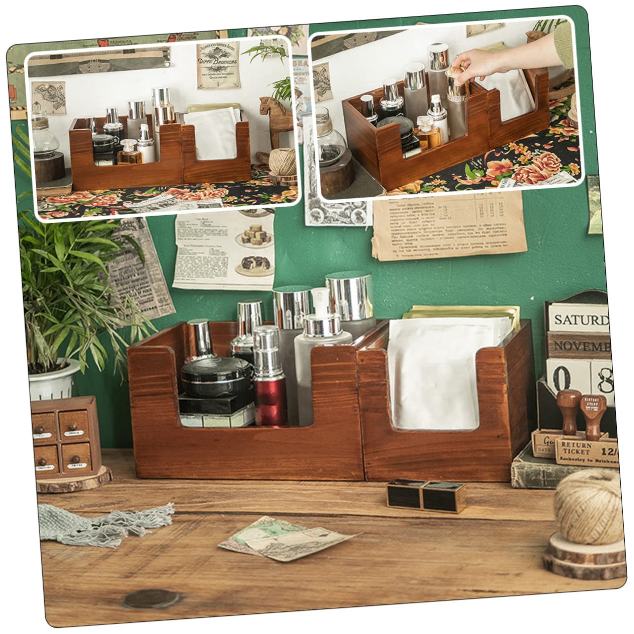 2 Stück Aufbewahrungsboxen für Kosmetik in Kaffee