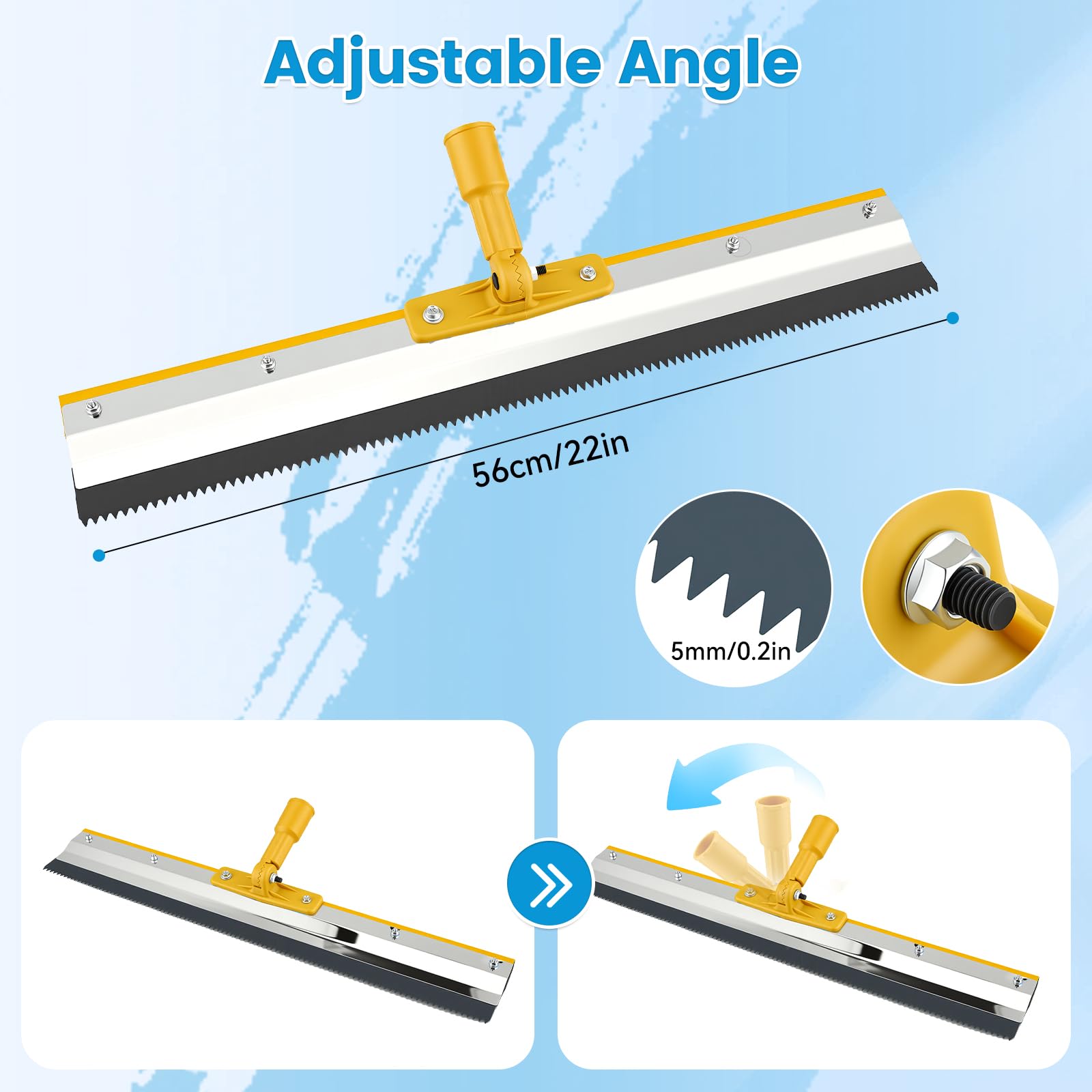 Kit di Strumenti Autolivellante per Pavimenti, Spatola Autolivellantein con Rullo Chiodato da 46 cm, Tergivetro in Acciaio inox da 56 cm, Scarpe Chiodate, Guanti, Asta Telescopica