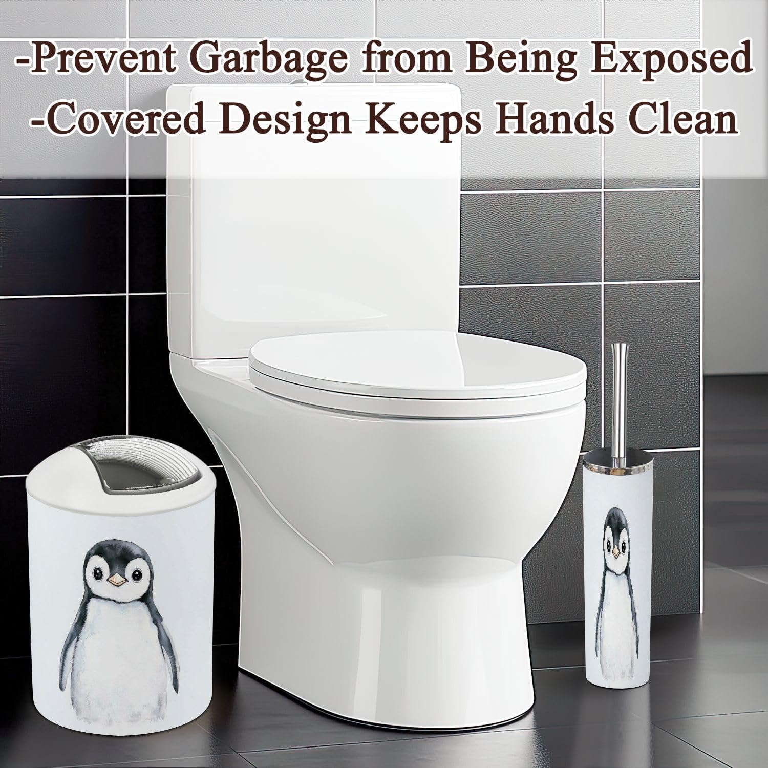 Bathroom Accessories Set 6 Pcs Duck Seamless Pattern Rubber Ducky Cartoon Bird Bath Shower Repeat Toothbrush Holder Cup Soap Dispenser Soap Dish Toilet Brush Holder Trash can for Countertop Decor