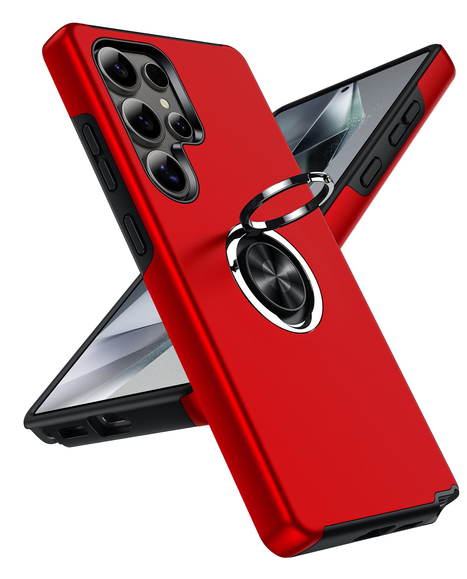 LeYi Hülle für Samsung Galaxy S25 Ultra Handyhülle mit 360° Drehbare Ringhalter, TPU Militärschutz Hybrid Ständer Schutzhülle Standard Stoßfest Kratzfest S25 Ultra Case Rot