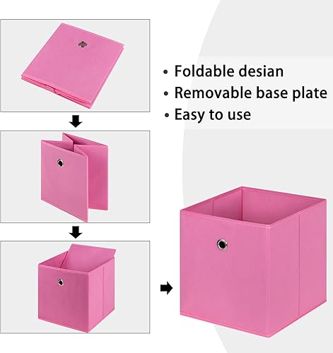 Miniatura 6 de Cubos de almacenamiento plegables, cubos de almacenamiento de tela de 11 pulgadas, cubos organizadores con asas dobles para el hogar, juego de 3