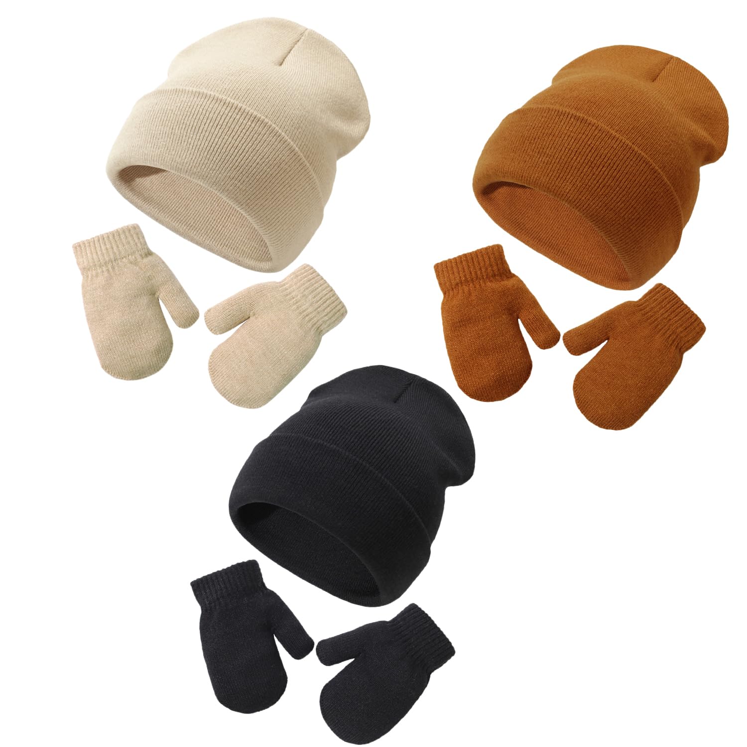 Baby Beanie Hat Gloves Set, Kids Winter Warm Knit Hat with glvoes,Toddler Soft Beanie for Little Boys Little Girls Children