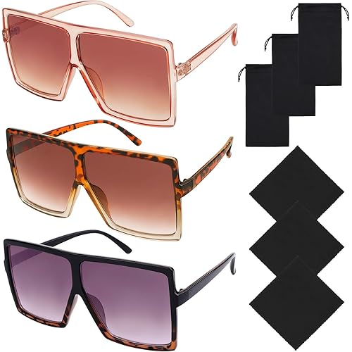 URATOT Oversized Square Sunglasses Big Sunglasses Black Flat Top Fashion Shades Sunglasses for Women Men