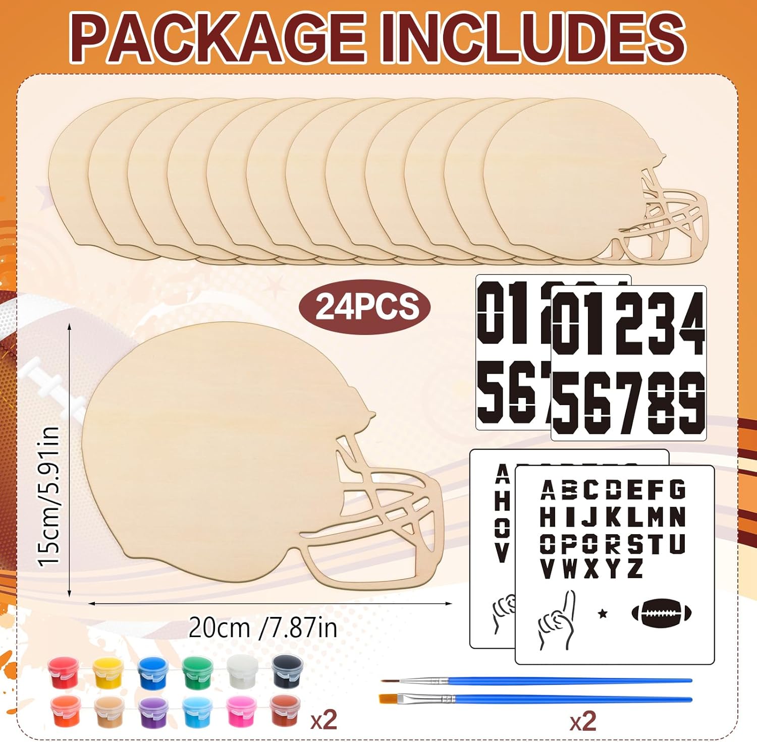 DoubleFill 24 Pcs Football Crafts for Kids Unfinished Large Wooden Footballs Cutout Paint Craft Kit for DIY Crafts Footballs Theme Party Decorations Goodie Bag Gift Prize (Helmet)
