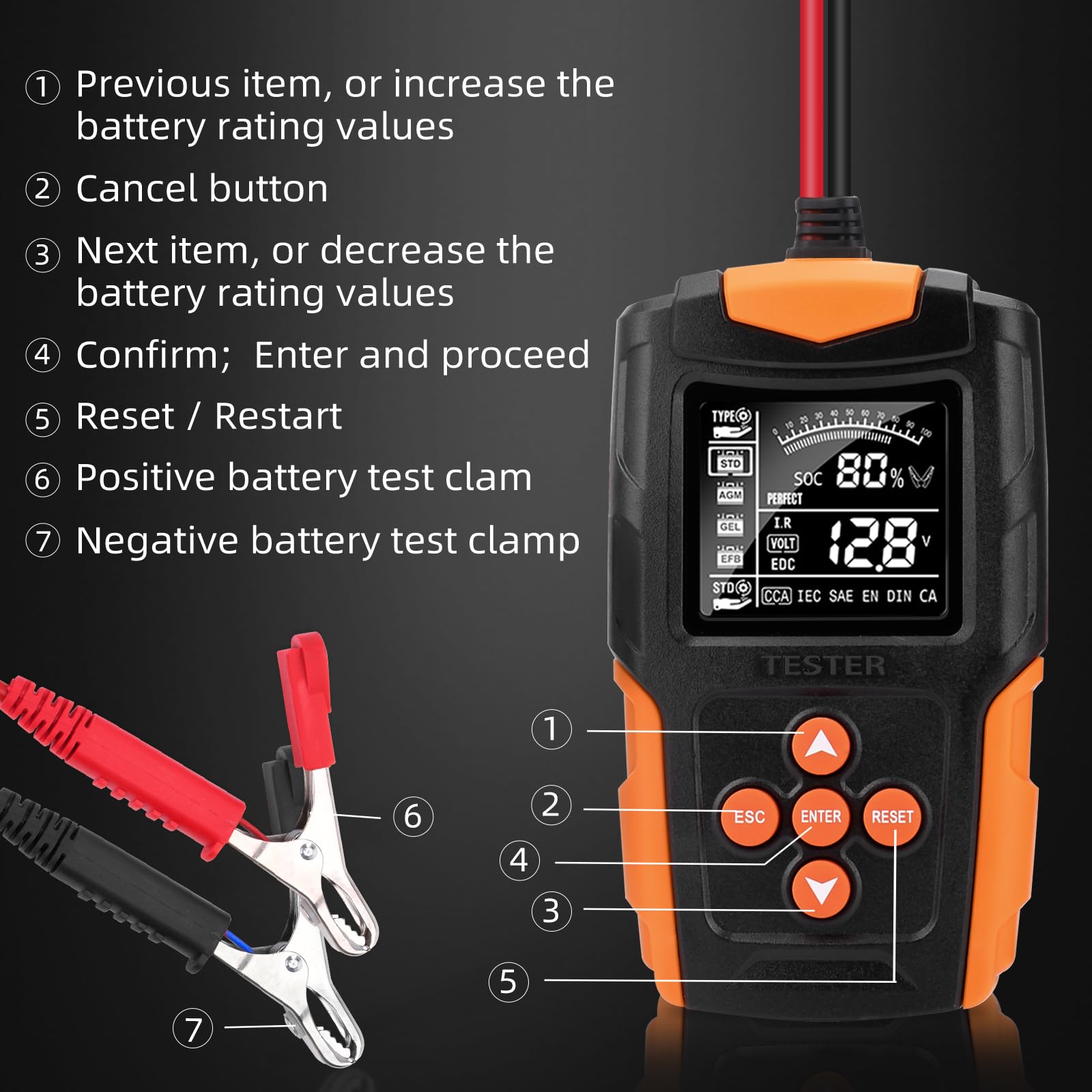 Testeur de Batterie de Voiture,12V/24V Testeur de Batterie avec Écran LCD Outil de Diagnostic pour Voiture/Véhicule électrique/Moto/Camion/Véhicule Technique/Batterie AGM,etc.