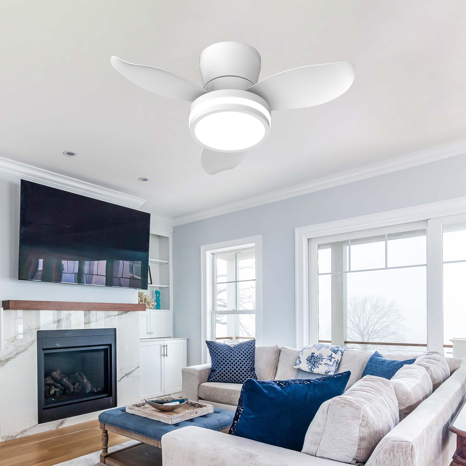 HXYSXHJUO 65CM Smart Ceiling Fan with Light, APP Remote Control, Dimmable LED, 6 Speeds & Timer, Quiet DC Motor, Reversible for Bedroom Living Room Modern Design-White