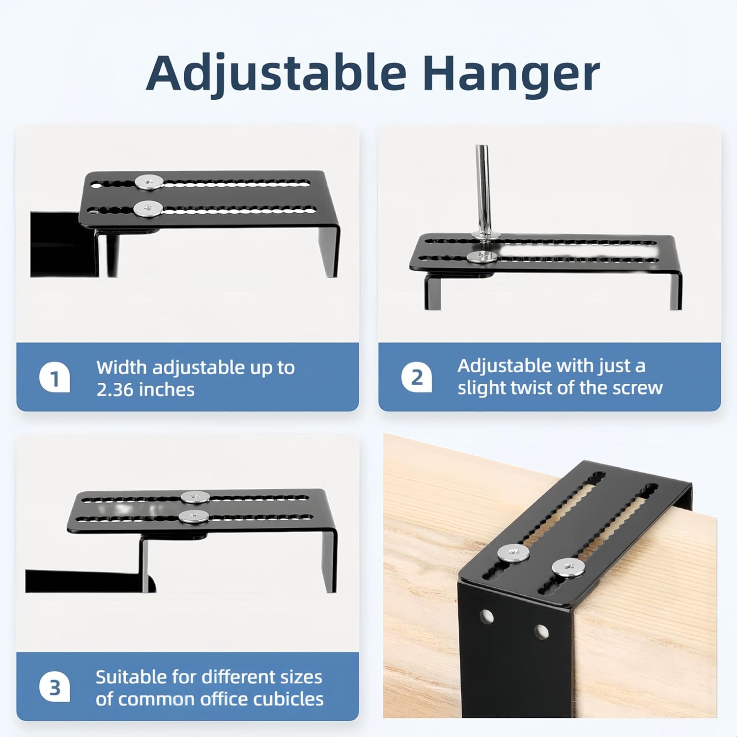 Office Cubicle Shelf Storage Organizer Accessories Height Adjustable Cubicle Corner Shelf with Hooks (Black, Double Layer) - Image 6