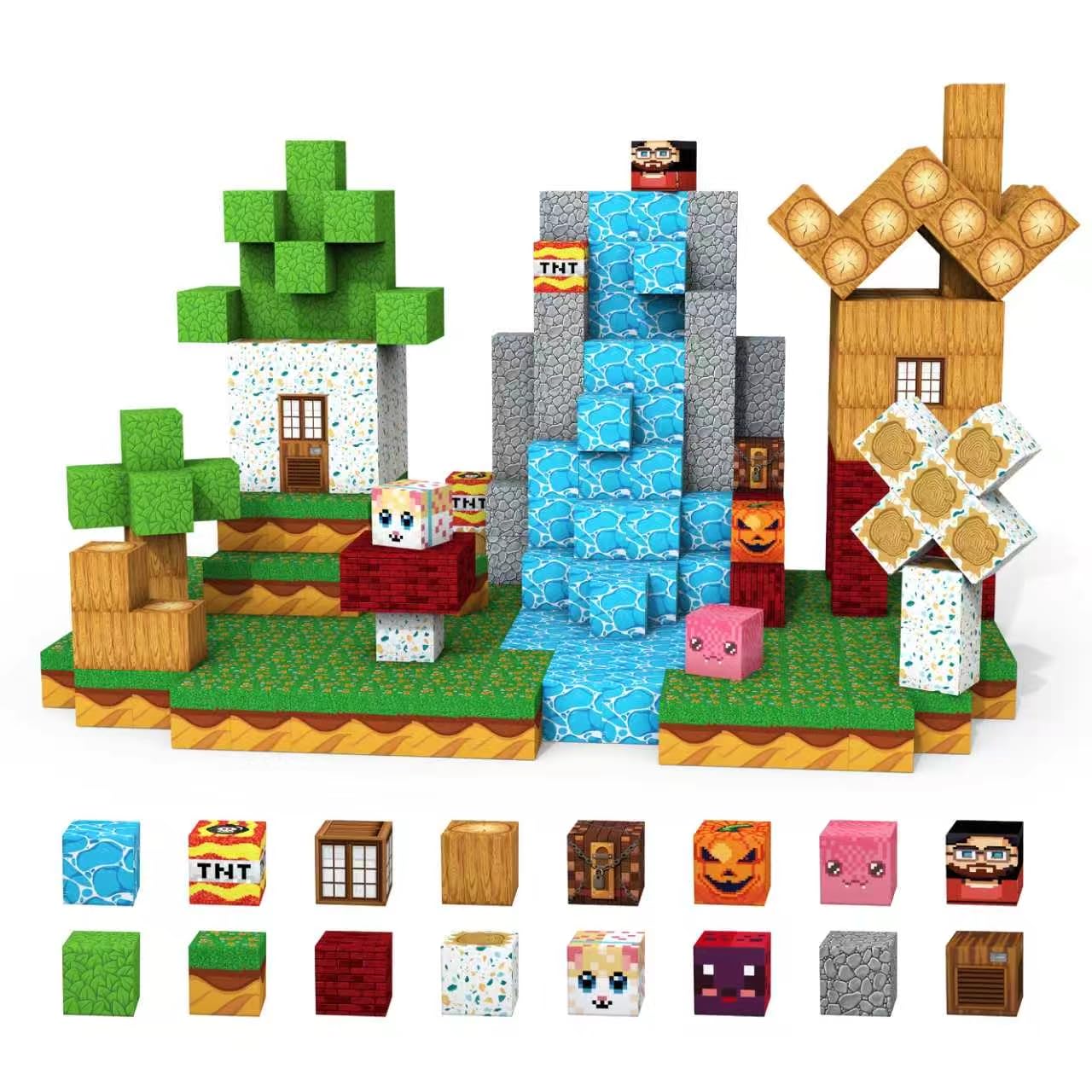 Magnetic Blocks for Kids – Build Your Own 3D Minecraft World with 100 PCS Minecraft Magnetic Blocks Forest Theme Set | Fun Magnet Toys for Kids Ages 3+-image-45