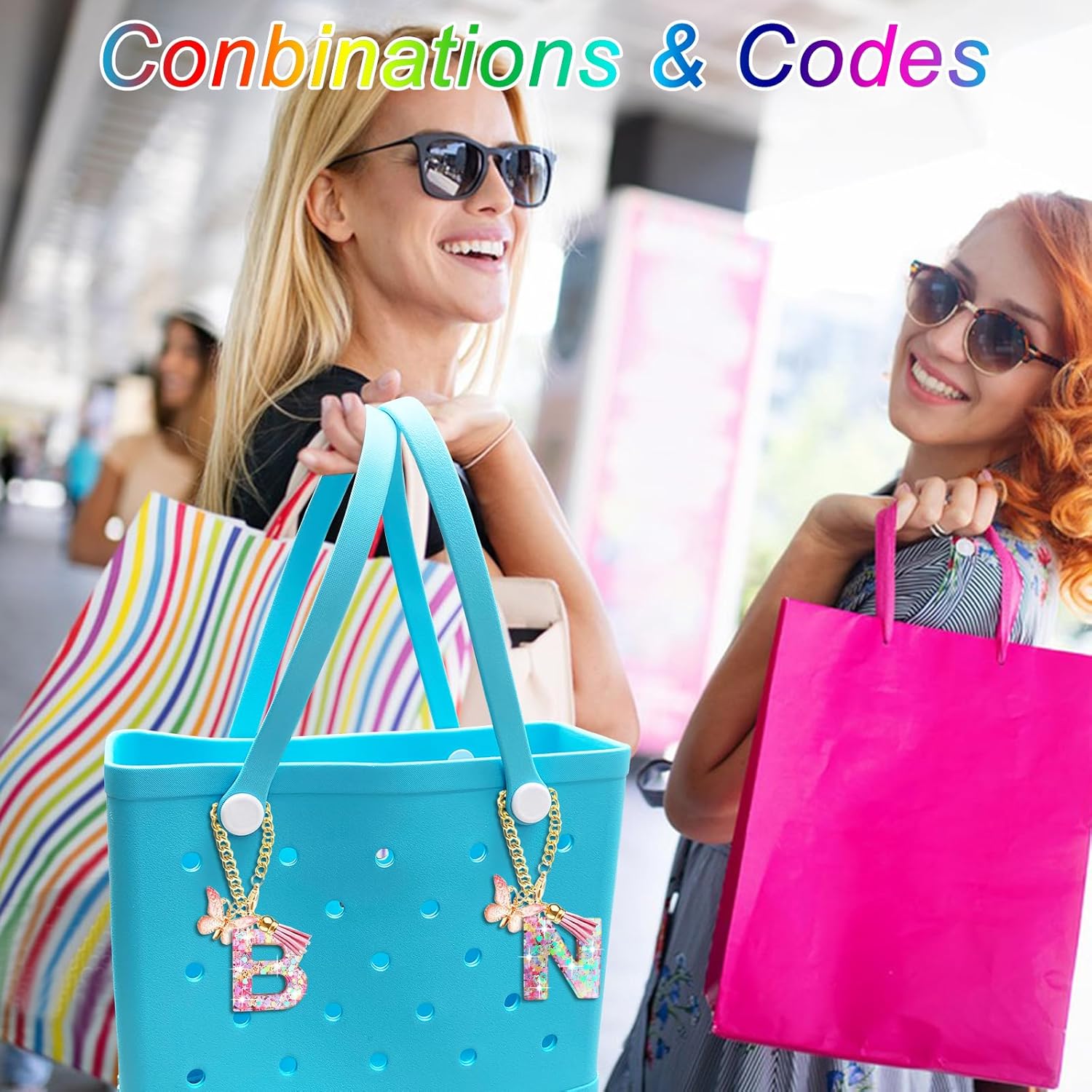 Letter Keychains Charms for Bogg Bag, Pink Sequin Decorative Letter Accessories Charms for Simply Southern Bag. - Image 3