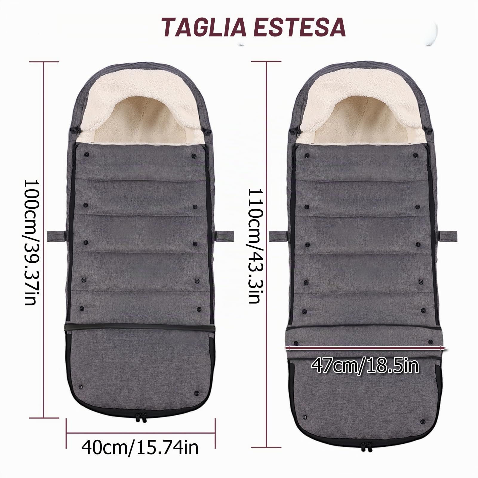 Sacco Passeggino Invernale Universale,110cm Lunghezza,Impermeabile
