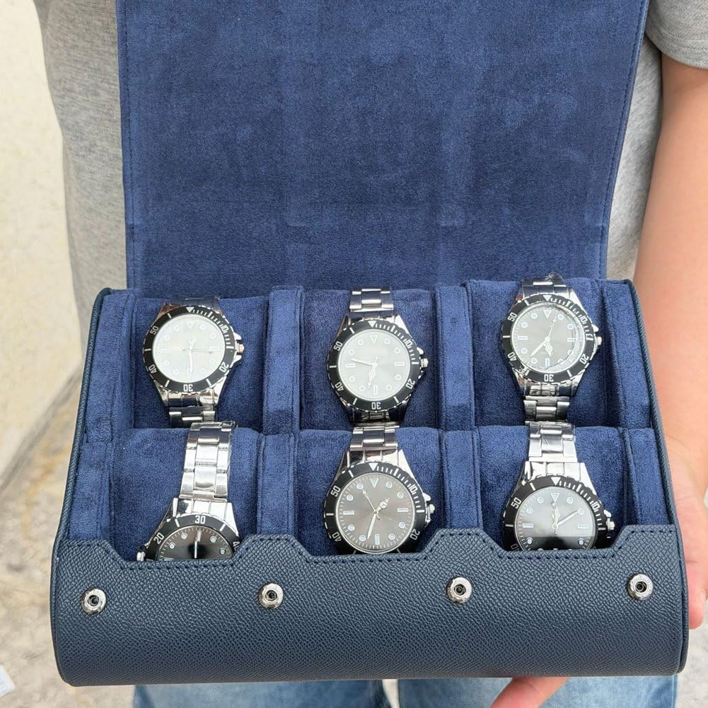 Caja De Almacenamiento De Relojes De Cuero con 6 Compartimentos, Estuche Portátil De Viaje para Relojes, Vitrina para Relojes, Organizador De Joyas para Viajes De Negocios Y Hogar.