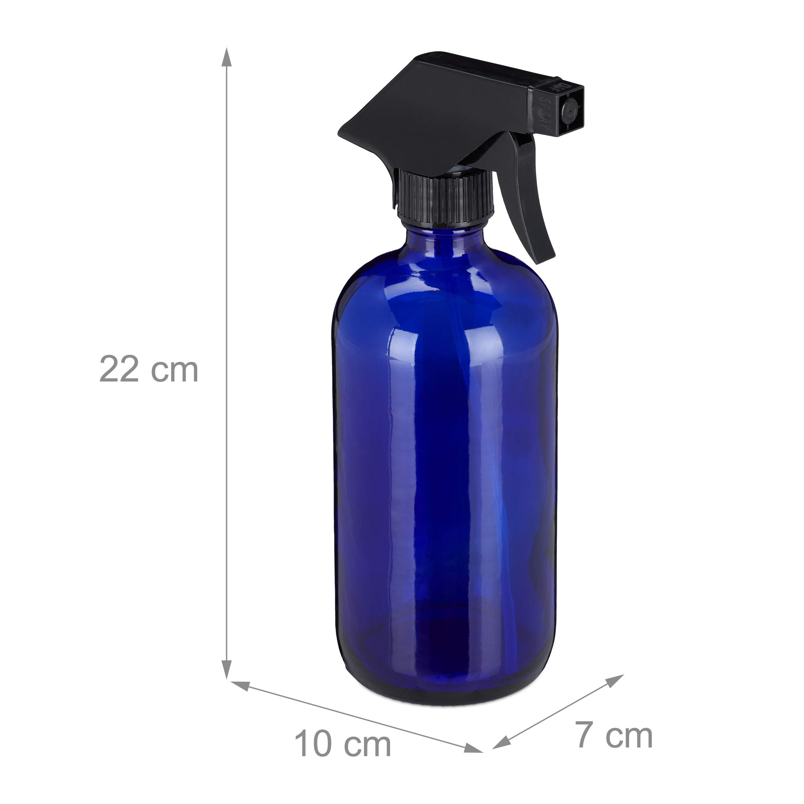 Relaxdays 8 Pulverizadores Agua Cristal, 500 ml, Boquilla Niebla y Chorro, Cuidado Pelo, Rellenables, Atomizador, Azul